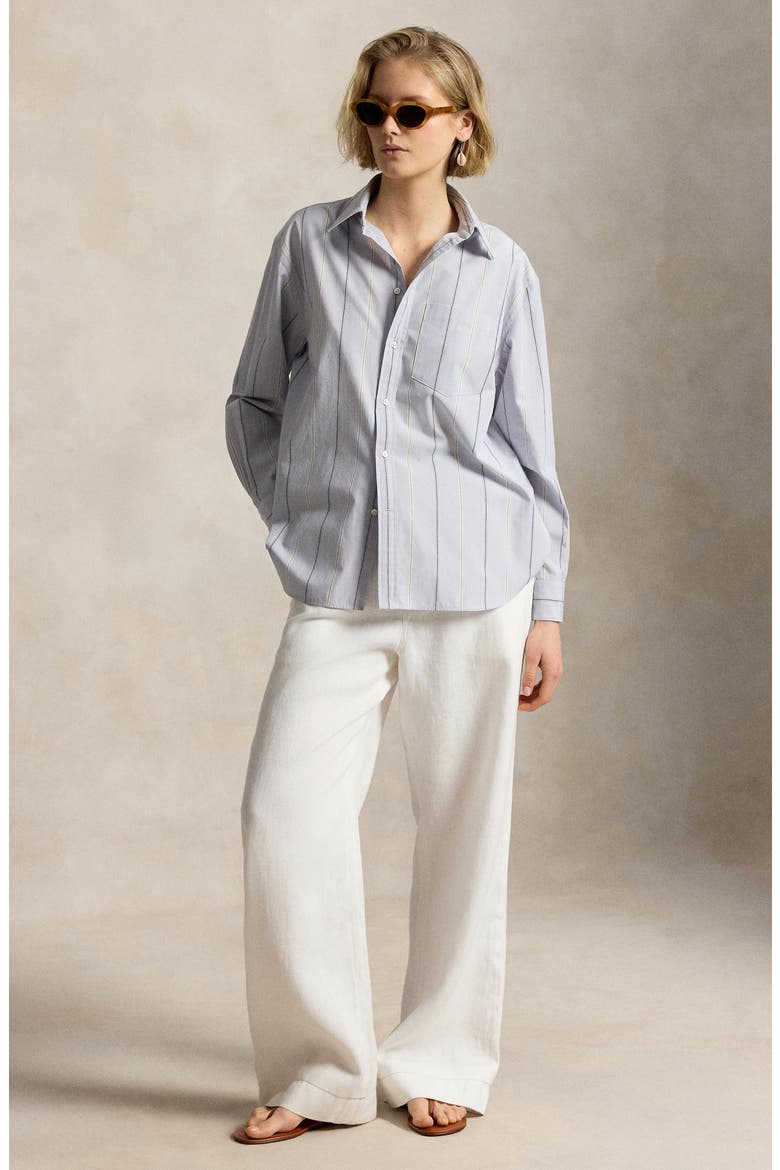 Oversize Stripe Button-Up Shirt, Alternate, color, LIGHT BLUE-CREAM