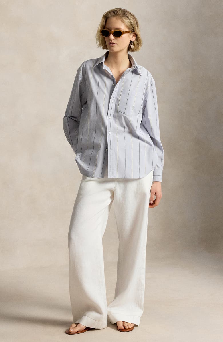 Polo Ralph Lauren Oversize Stripe Button-Up Shirt, Alternate, color, Light Blue-Cream