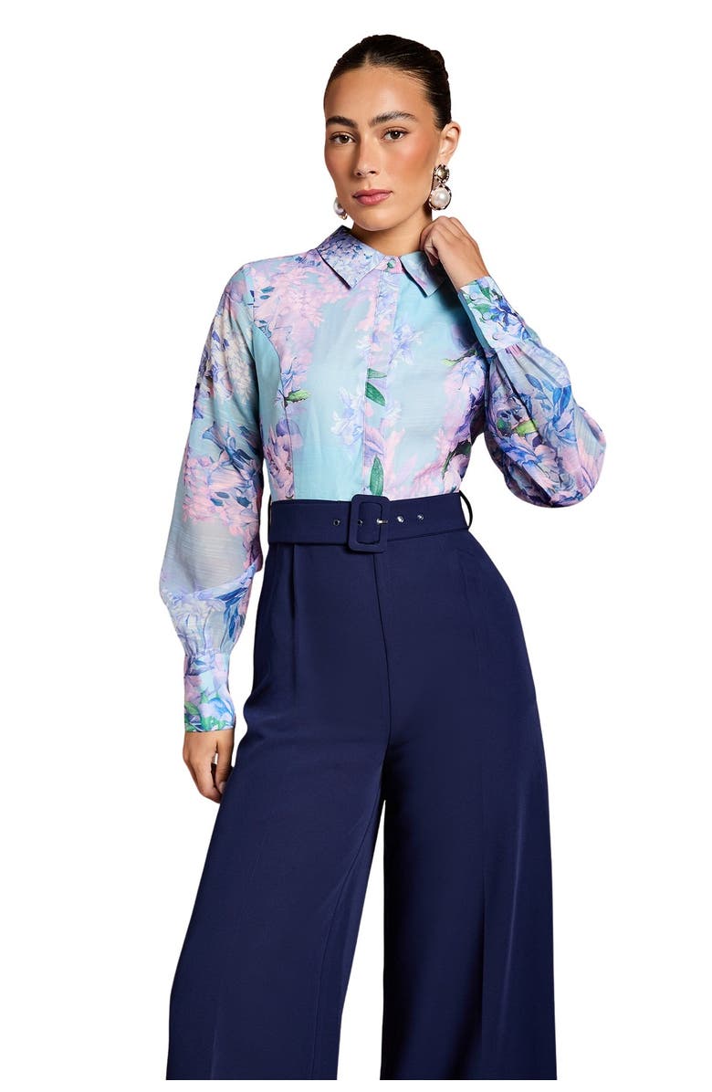 Coast Collared Wide Leg Belted Jumpsuit, Alternate, color, Navy