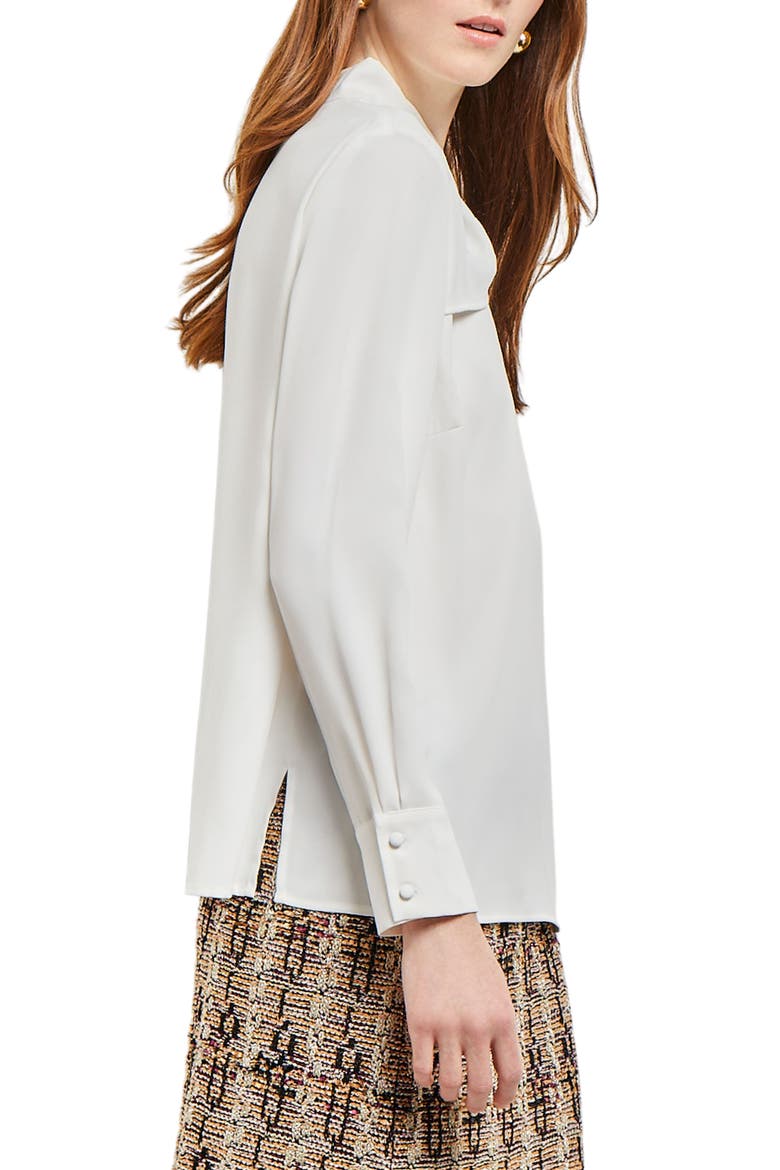 Drape Crêpe de Chine Long Sleeve Blouse, Alternate, color, WHITE