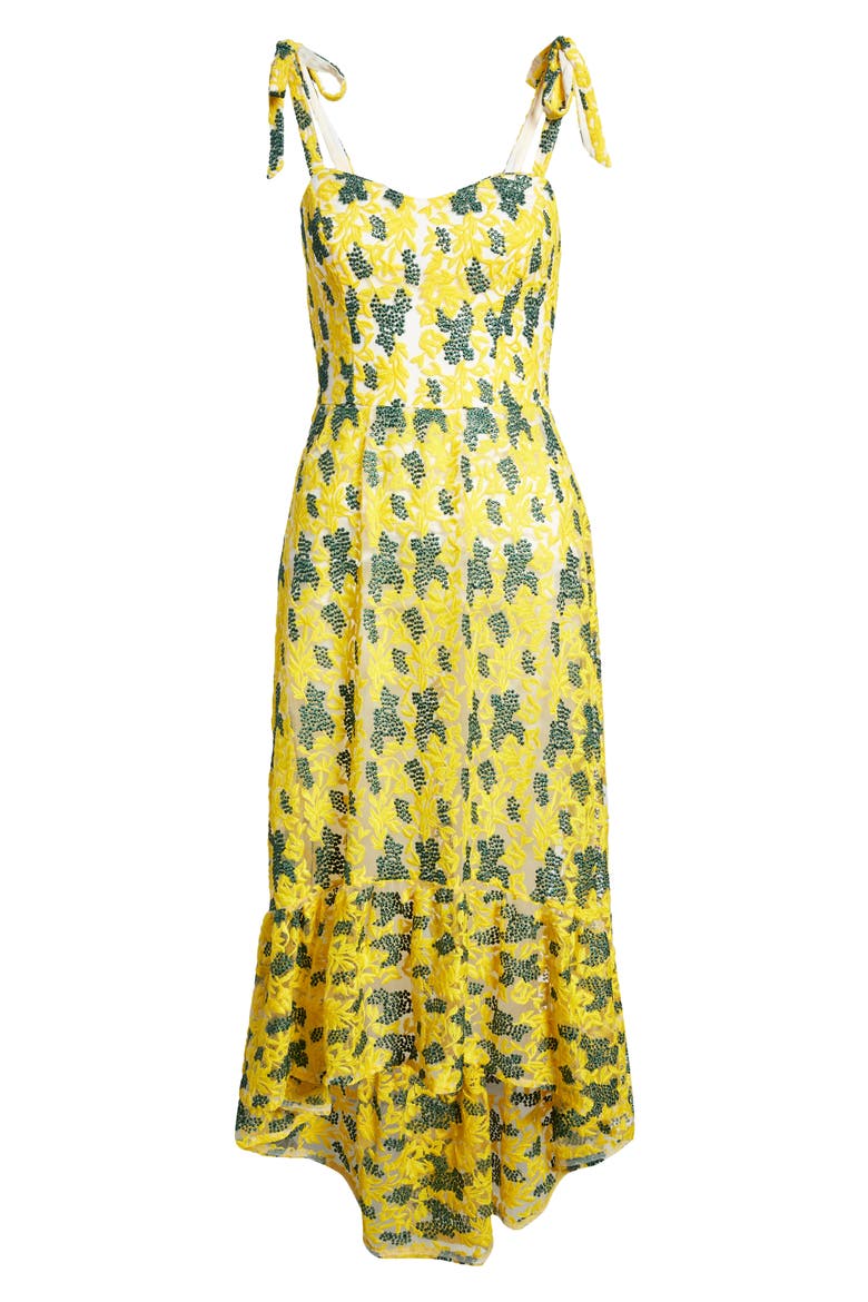 Wren Tie Shoulder High/Low Cocktail Dress, Alternate, color, CANARY MULTI