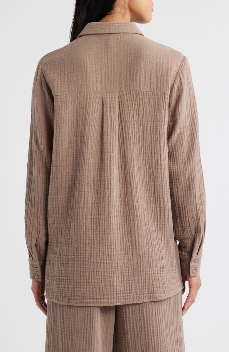 Eileen Fisher Easy Classic Organic Cotton Button-Up Shirt, Alternate, color, Cocoa