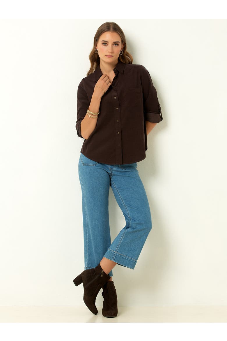 Corduroy Button-Up Shirt, Alternate, color, Chocolate