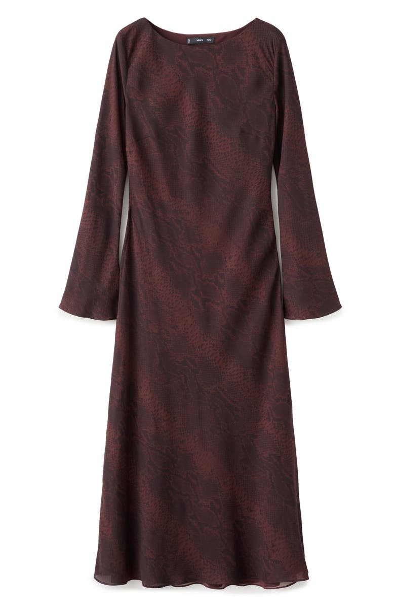 MANGO Animal Print Long Sleeve Maxi Dress, Main, color, Burgundy
