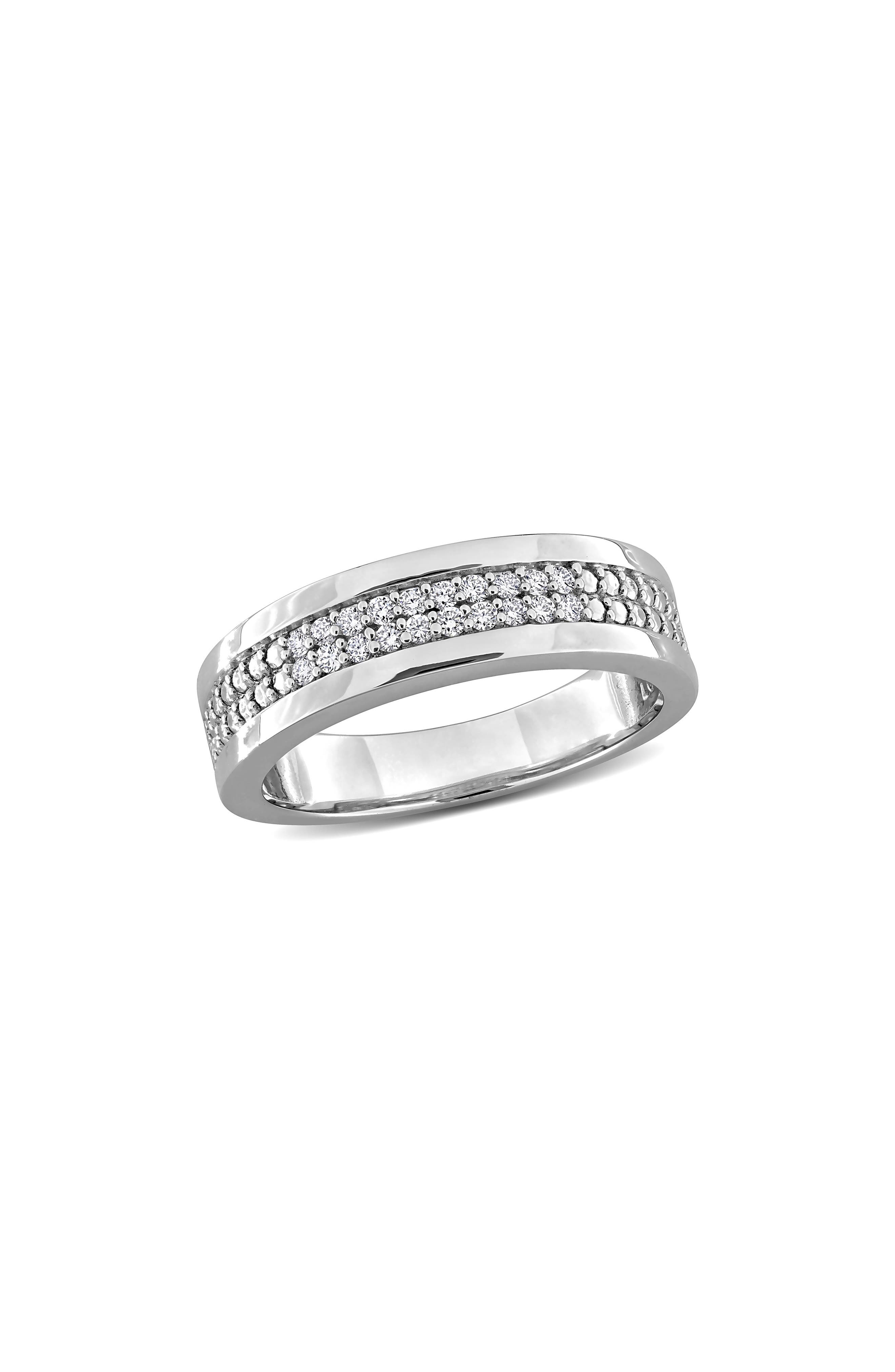 DELMAR Men's Sterling Silver Pavé Lab Grown Diamond Band Ring
