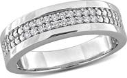 DELMAR Men's Sterling Silver Pavé Lab Grown Diamond Band Ring