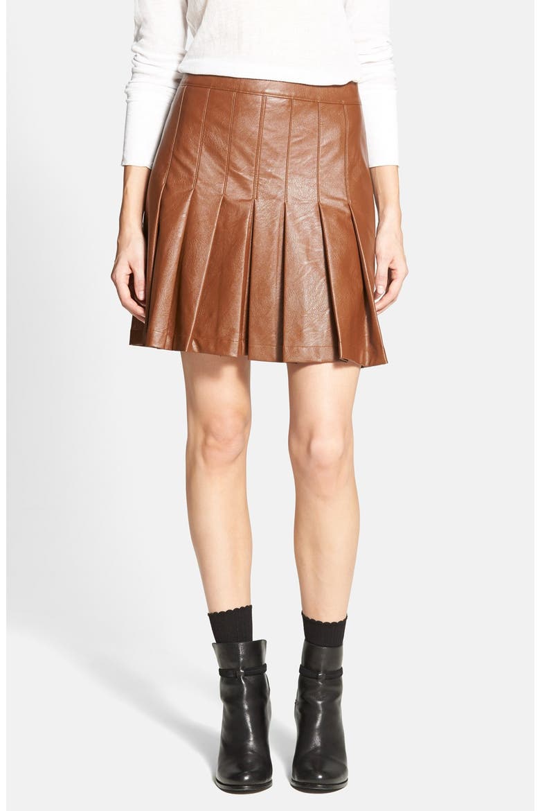 Pleated Faux Leather Skirt, Main, color, BARK