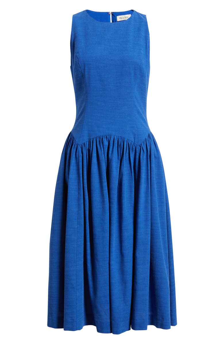 Mila Mae Sleeveless Linen Blend Midi Dress, Alternate, color, Cobalt Blue