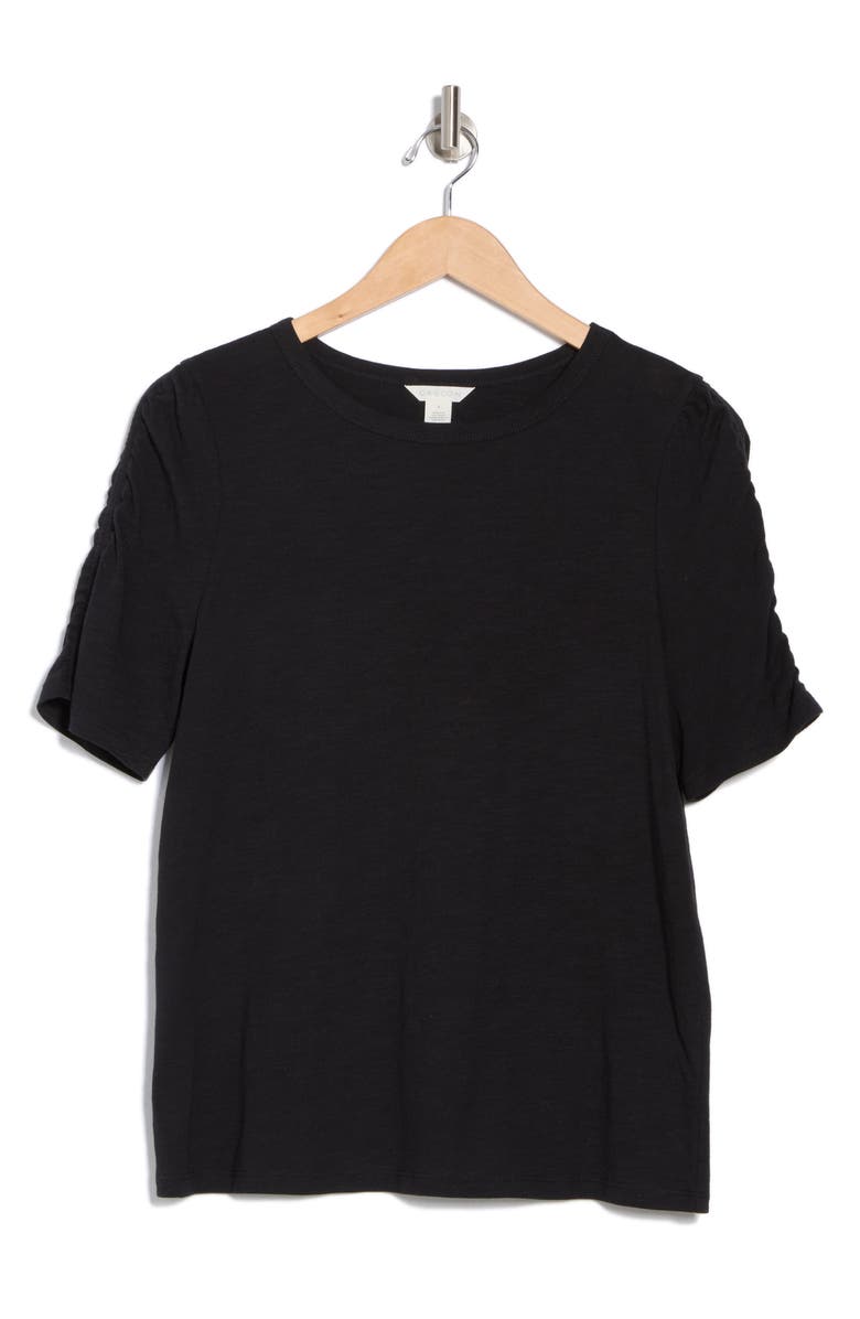 Caslon<sup>®</sup> Ruched Sleeve T-Shirt, Alternate, color, Black