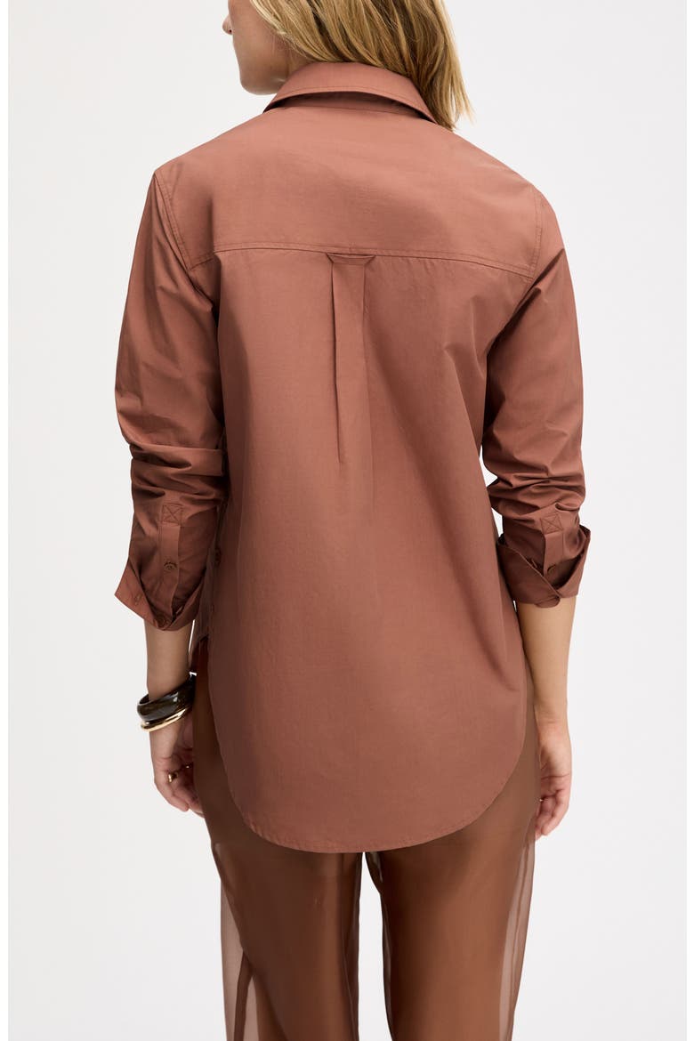 Side Button Cotton Poplin Button-Up Shirt, Alternate, color, MOCHA