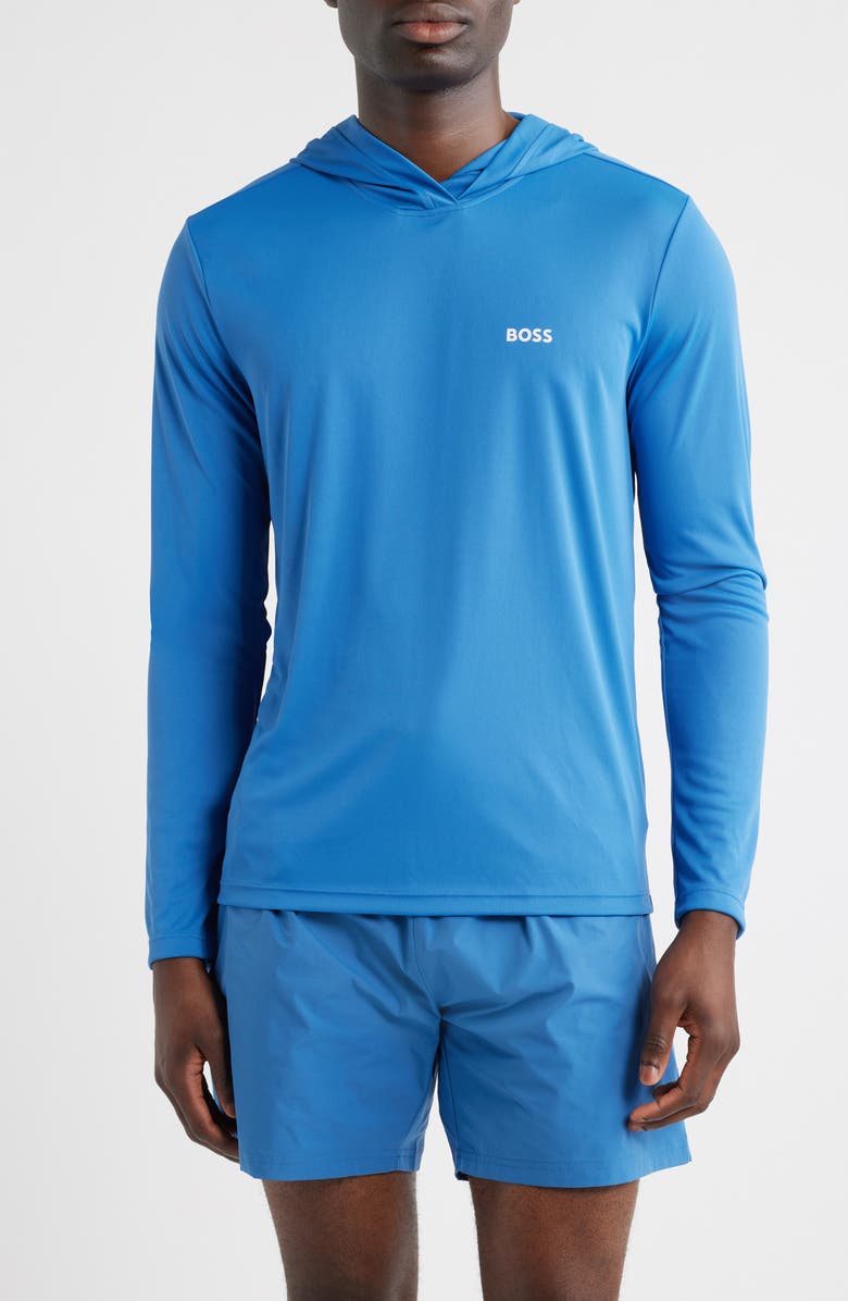 BOSS Hooded Long Sleeve Rashguard, Main, color, Bright Blue
