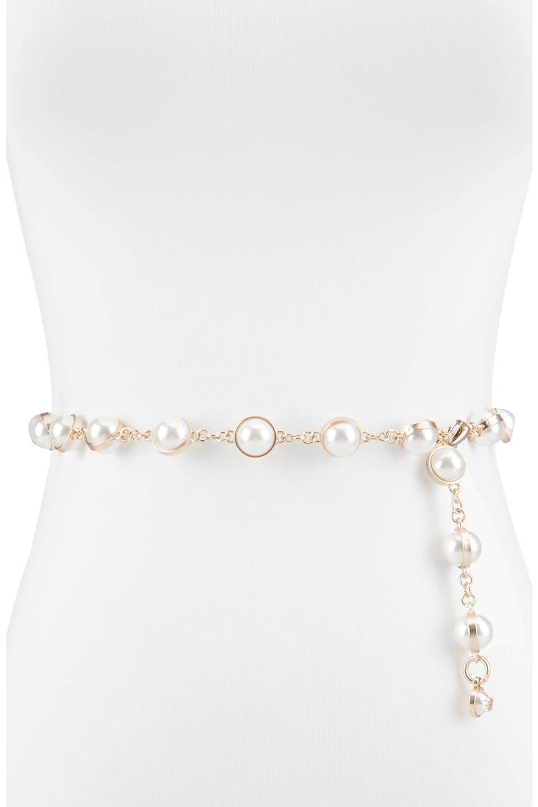 Imitation Pearl Chain Belt, Main, color, PEARL