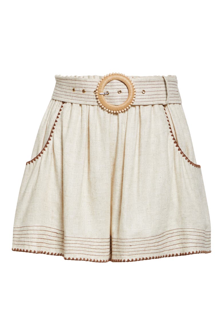 Veronica Embroidered Belted Shorts, Alternate, color, LINEN