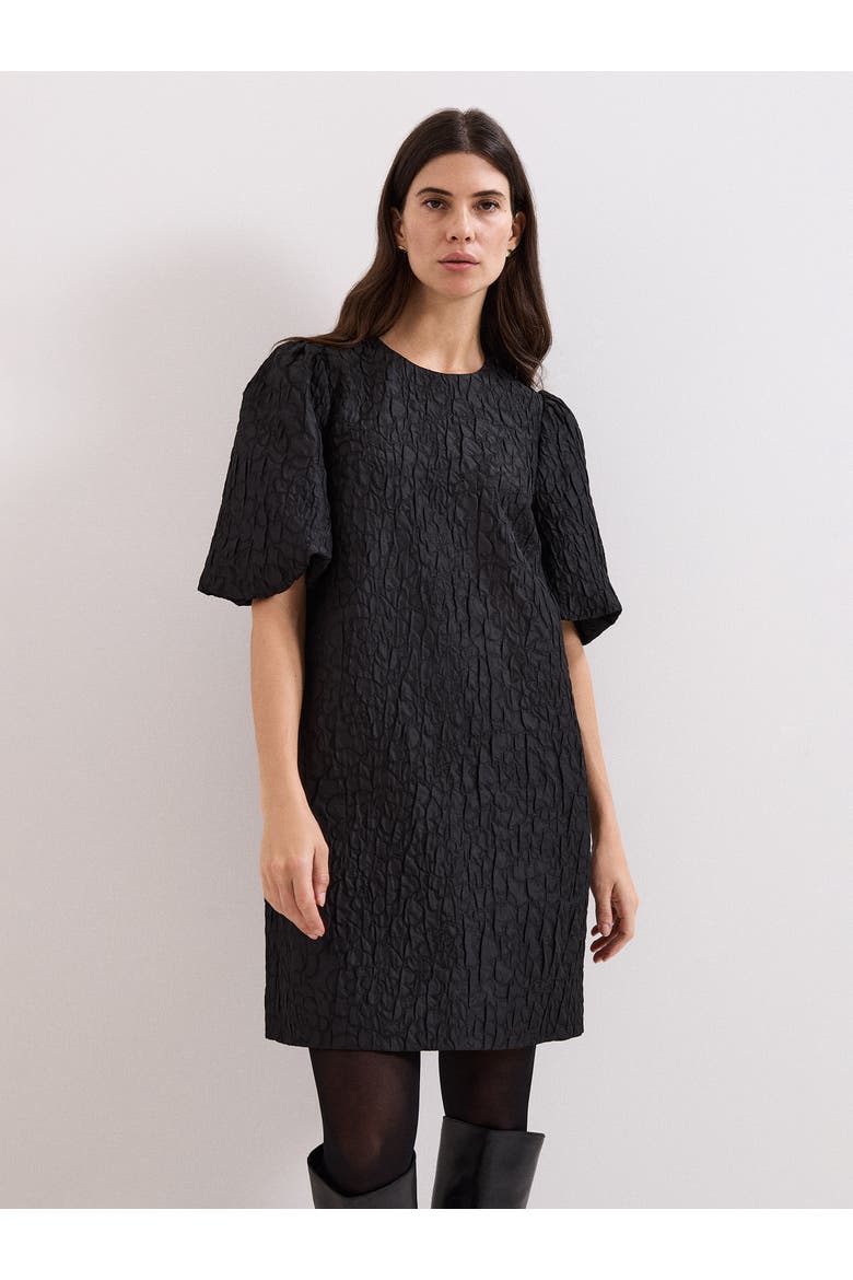 Jacquard Round Neck Mini Dress, Main, color, Black