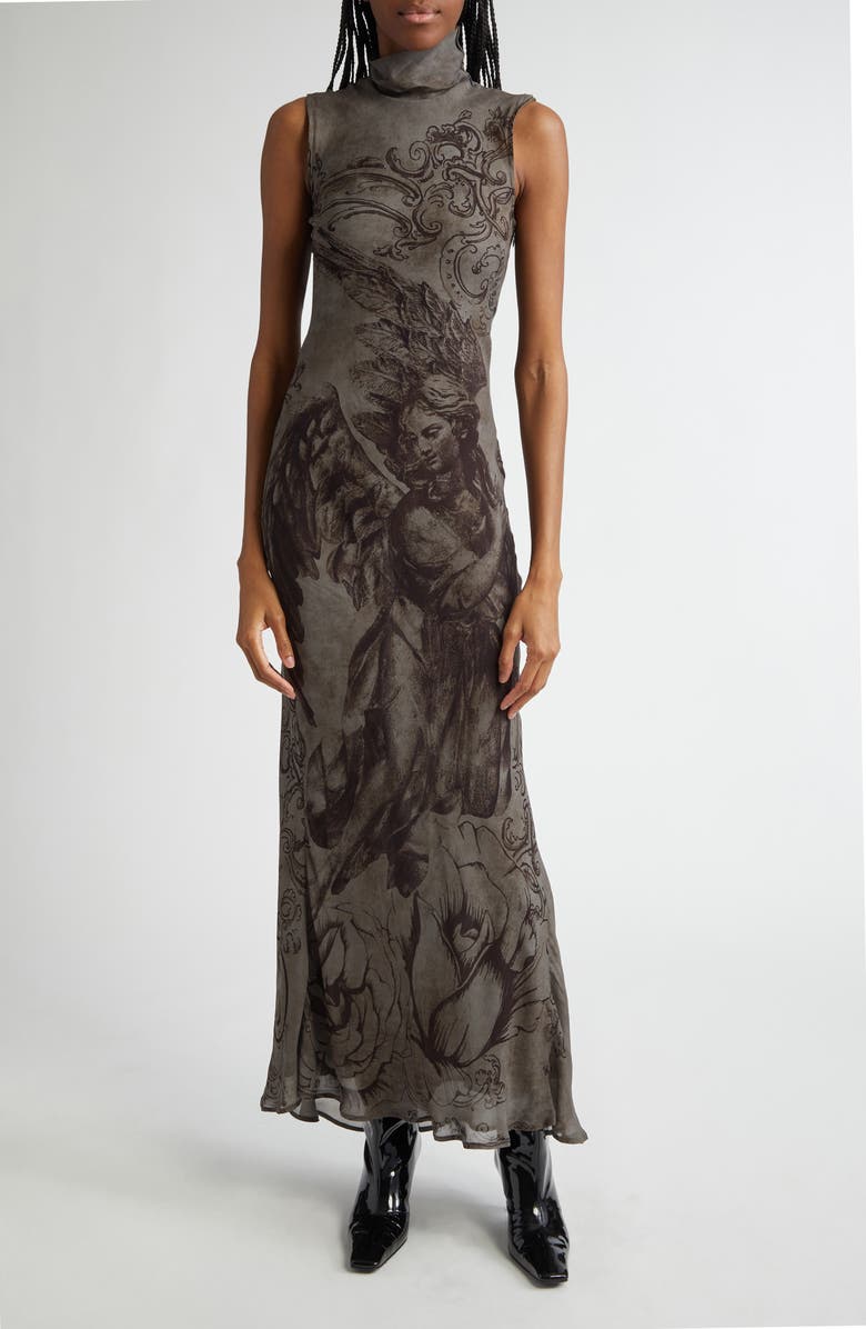 Acne Studios Dumix Gothic Angel Print Cutout Semisheer Mesh Dress, Main, color, 