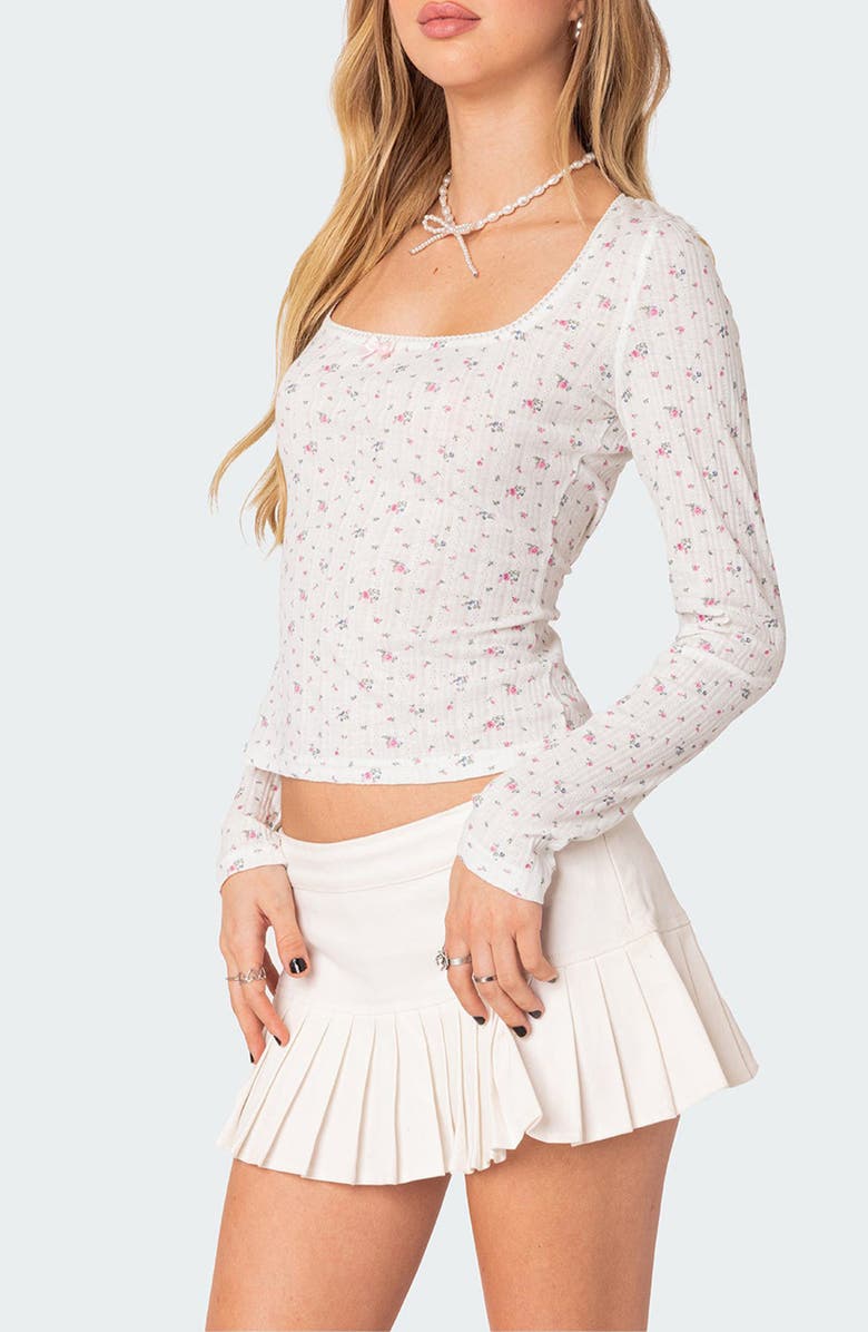 EDIKTED Aviana Pointelle Top, Alternate, color, Cream