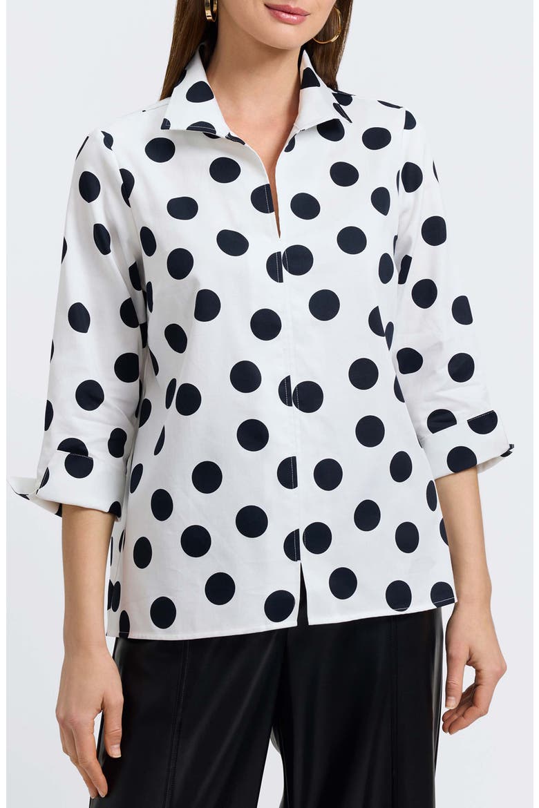 Agnes Dot Print Three-Quarter Sleeve Popover Top, Main, color, WHITE/ BLACK