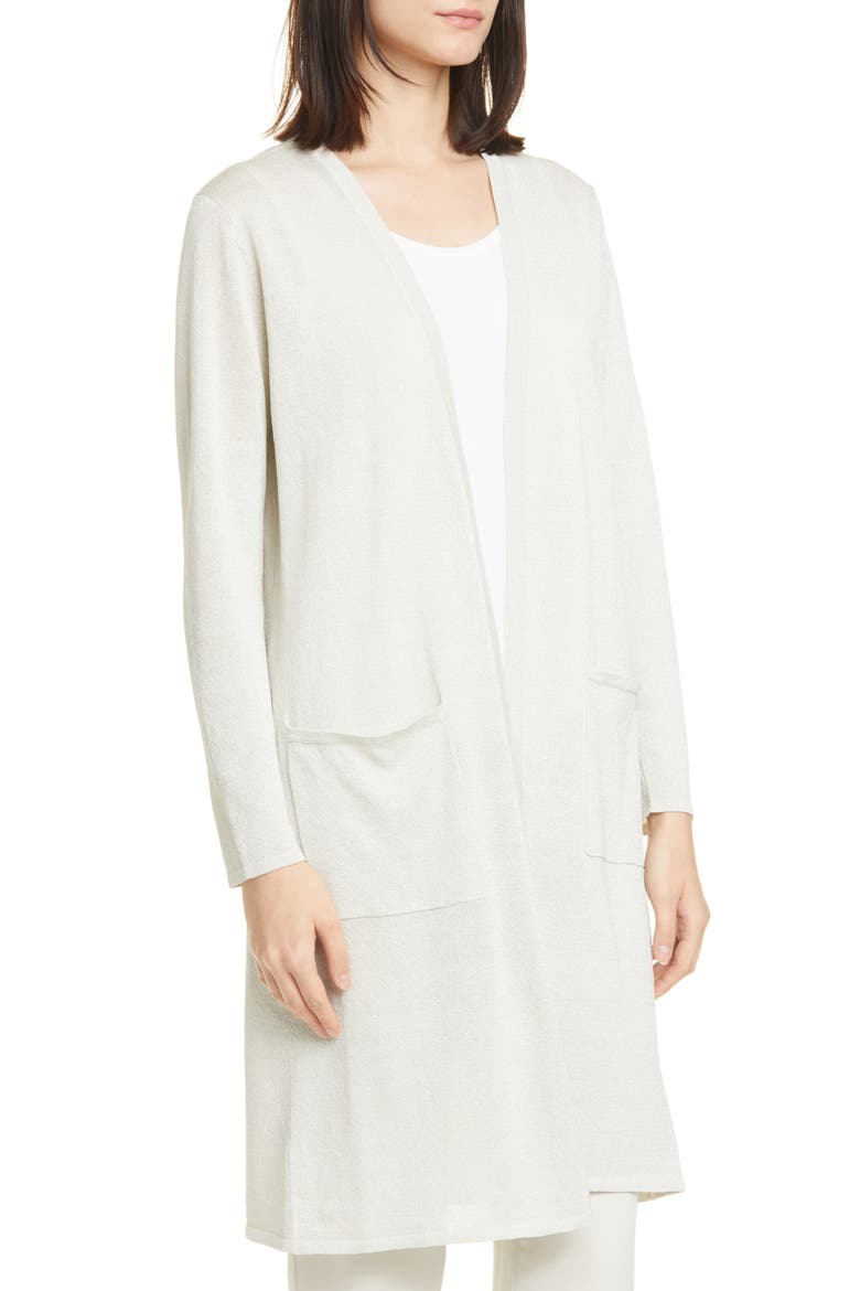 Metallic Flecked Long Cardigan, Alternate, color, BONE
