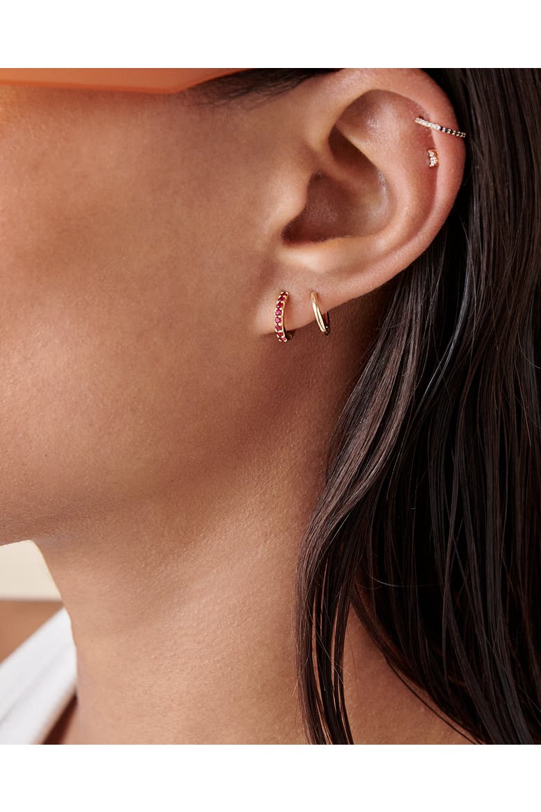 Ruby Pave Huggie Earrings, Alternate, color, Ruby