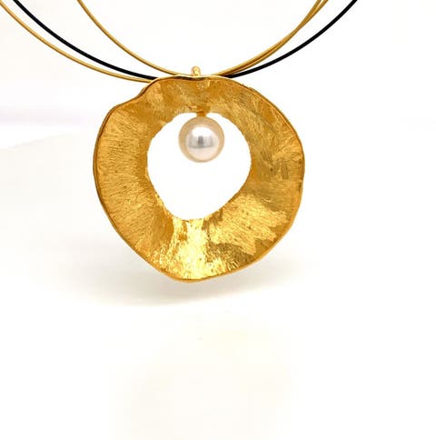 Sea & Moon Large Necklace, Sterling Silver with Gold Plate