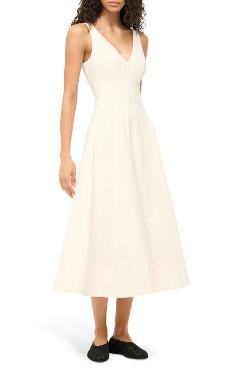 Staud Marieta Paneled Cotton-blend Faille Midi Dress In Ivory