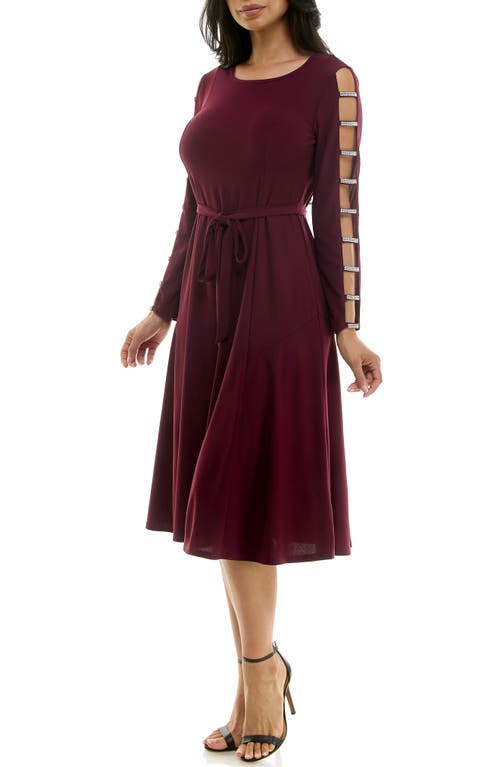 Nina Leonard Sylvia Rhinestone Long Sleeve Dress In Deep Wine