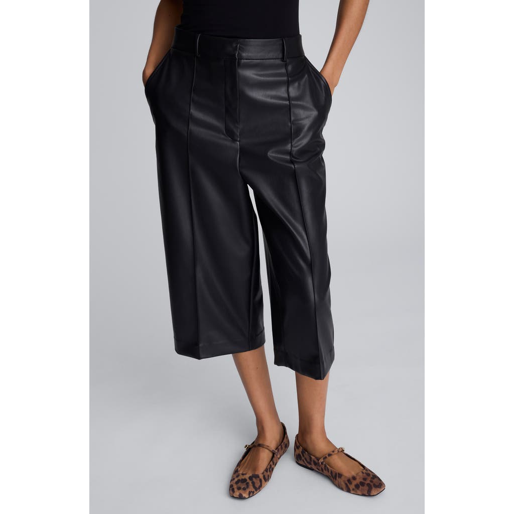 Kenneth Cole Faux Leather High Rise Pintuck Culotte Pant In Black