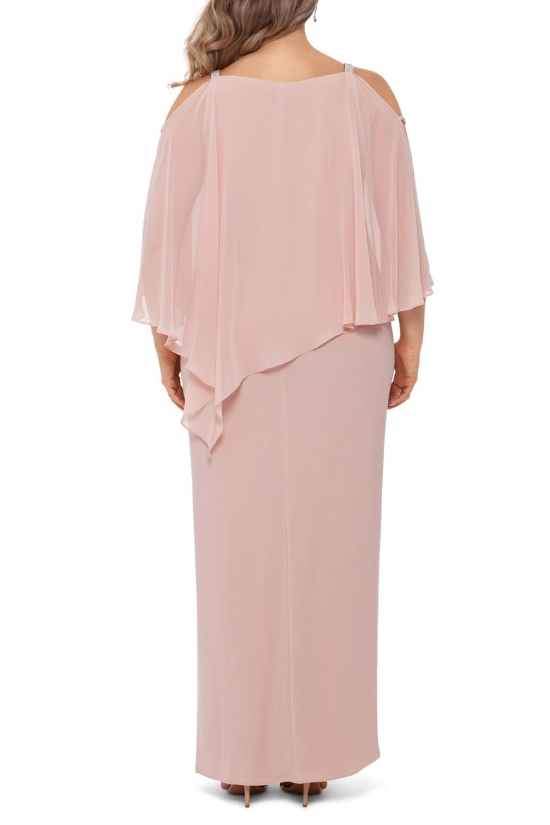 Xscape Chiffon Overlay Split Sleeve Gown, Alternate, color, BLUSH