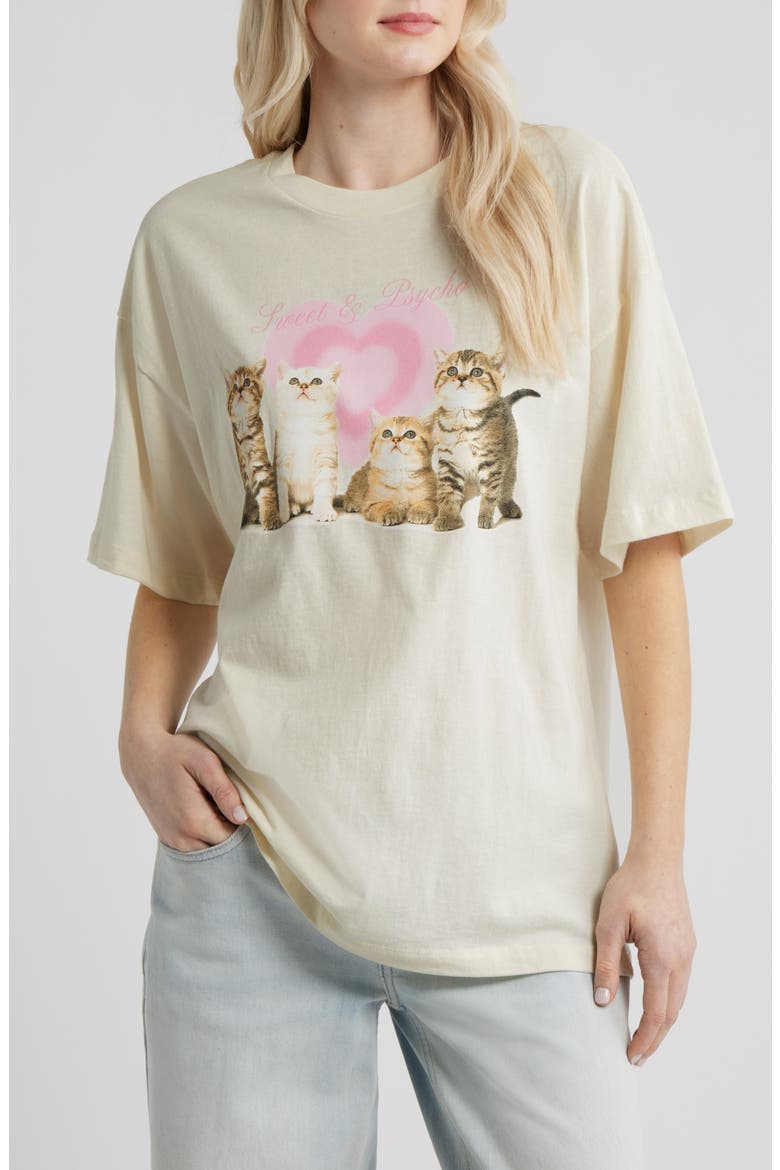 Sweet & Psycho Kittens Oversize Graphic T-Shirt, Main, color, MARSHMALLOW