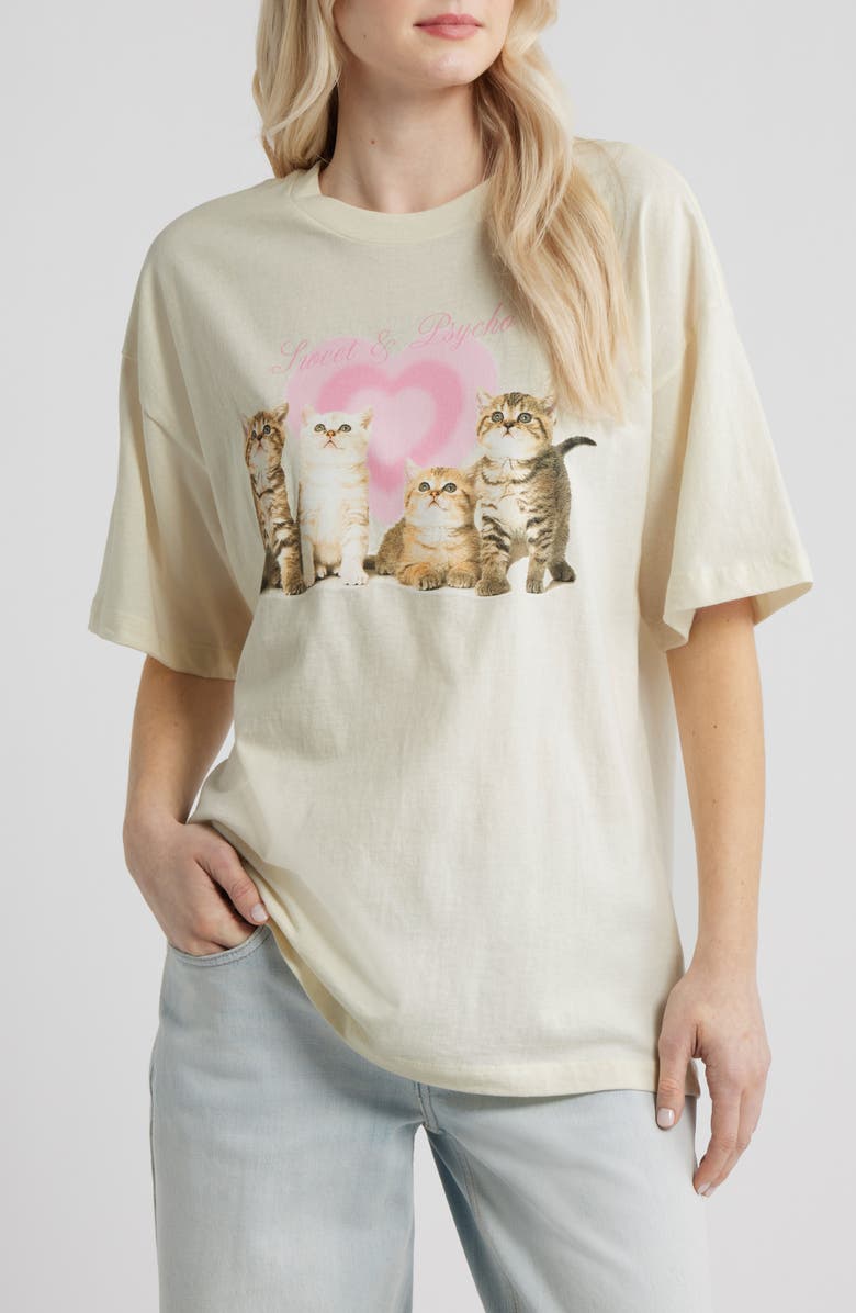 GOLDEN HOUR Sweet & Psycho Kittens Oversize Graphic T-Shirt, Main, color, Marshmallow
