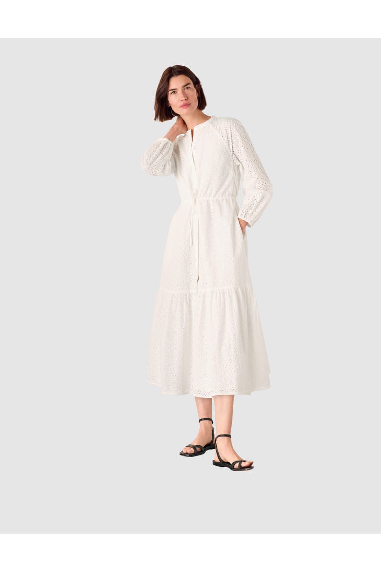 Long Sleeve Broderie Midi Dress, Main, color, White