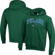 Champion Men's Champion  Green Tulane Green Wave Arch Over Logo Pullover Hoodie