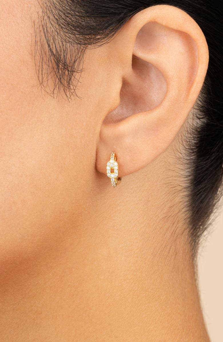 Sterling Forever Deborah Cubic Zirconia Buckle Huggie Hoop Earrings, Alternate, color, Gold