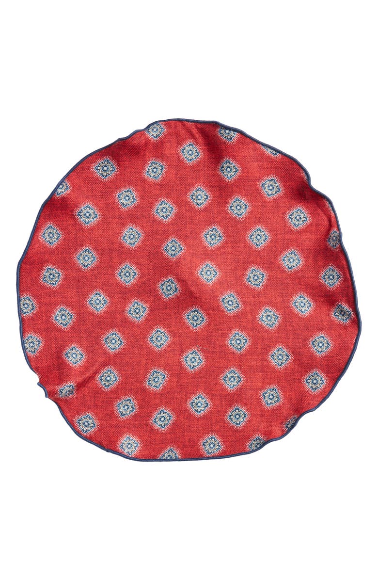EDWARD ARMAH Medallion & Feather Reversible Silk Pocket Square Circle, Alternate, color, 