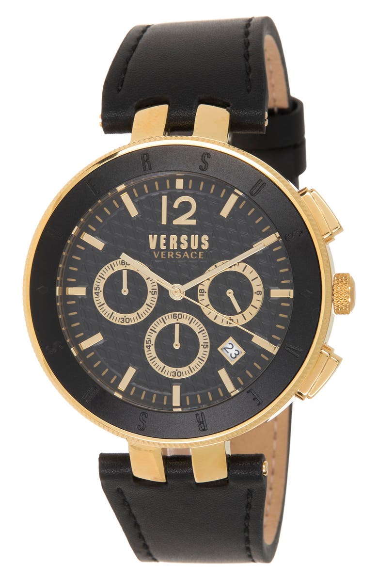 VERSUS Versace Logo Chrono Leather Strap Watch, 44mm, Main, color,