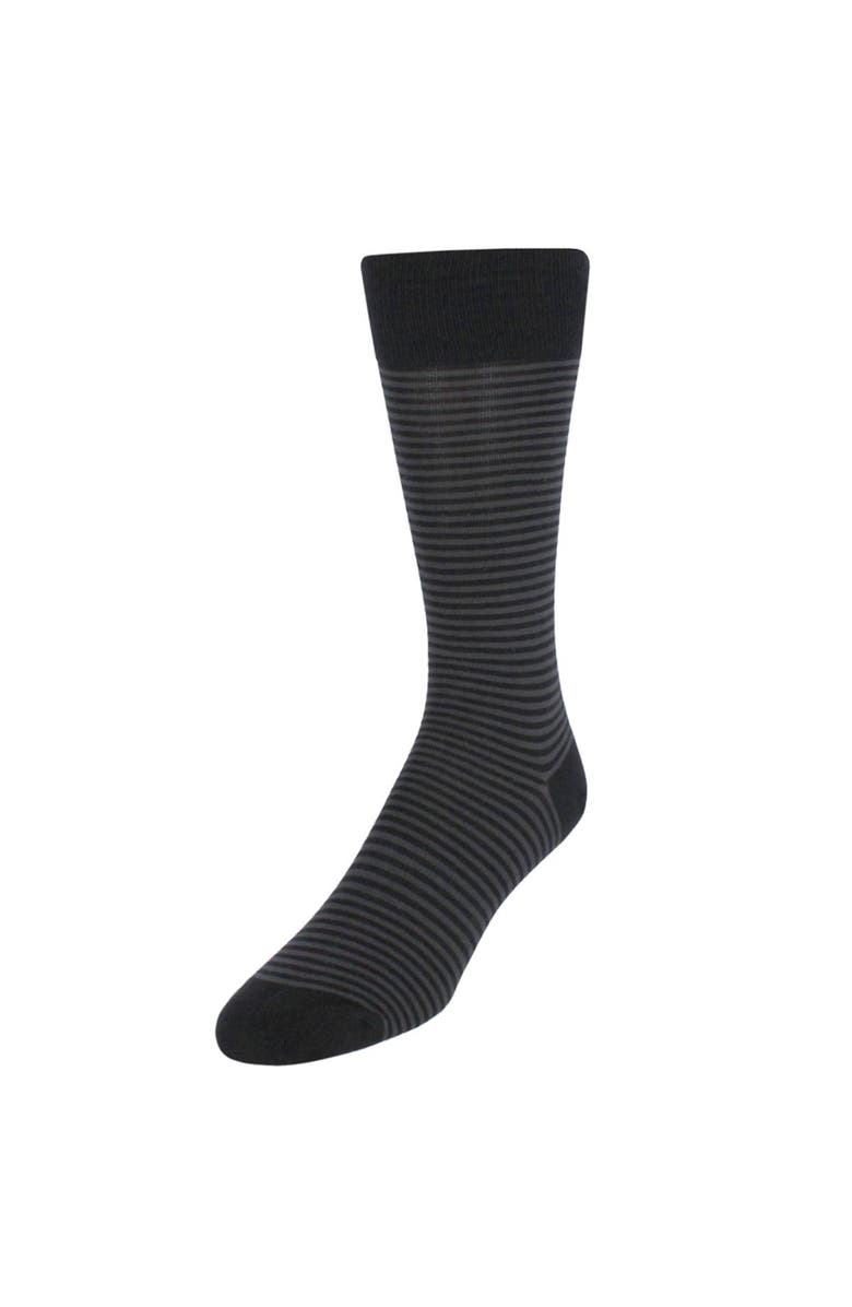 Trafalgar Carvel Striped Pattern Mid-Calf Pima Cotton Socks, Main, color, Black And Charcoal Stripes