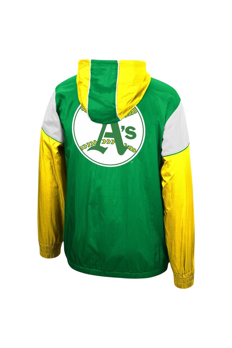 Men's Mitchell & Ness Green Oakland Athletics Highlight Reel Windbreaker Half-Zip Hoodie Jacket, Alternate, color, Green
