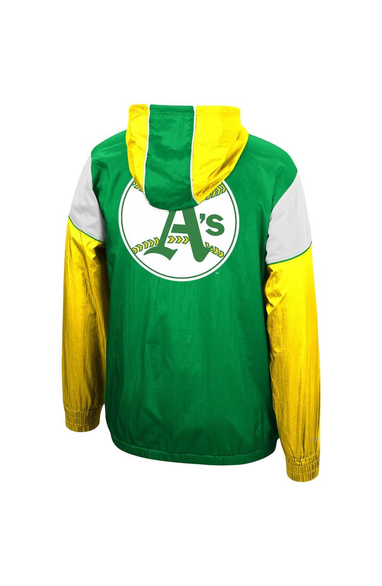 Mitchell & Ness Men's Mitchell & Ness Green Oakland Athletics Highlight Reel Windbreaker Half-Zip Hoodie Jacket, Alternate, color, 