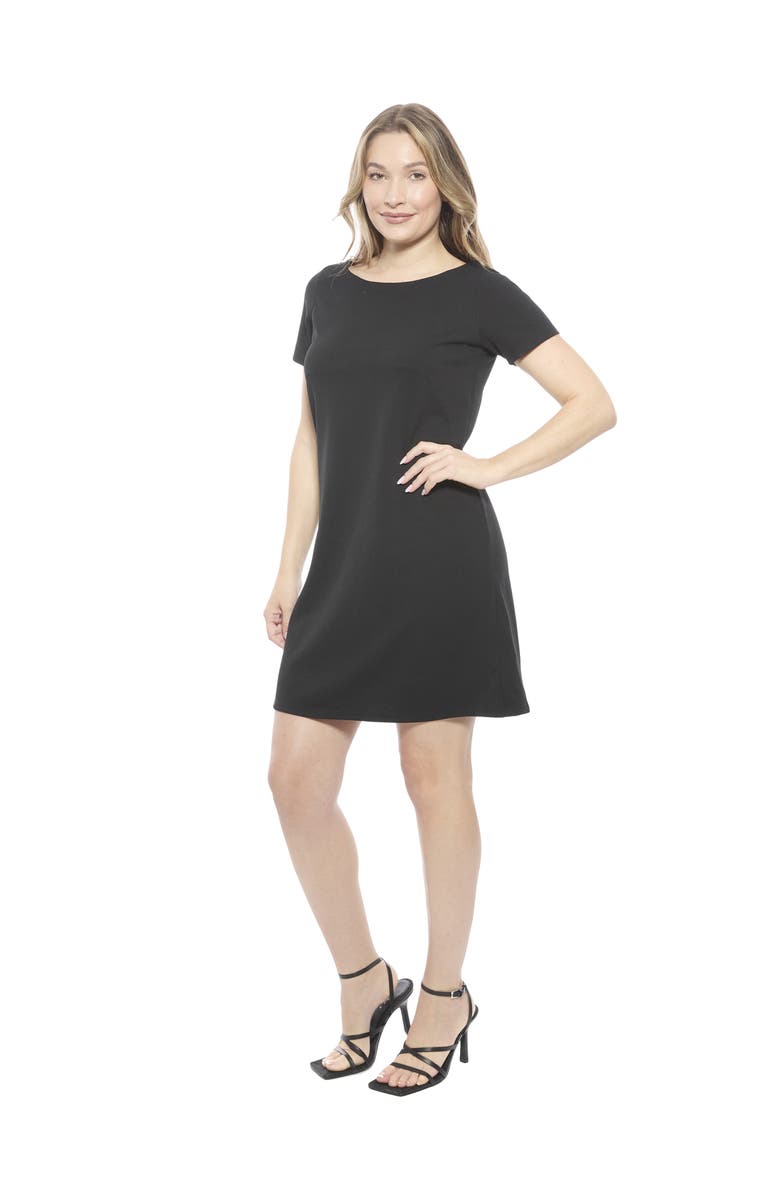 24seven Comfort Apparel Womens Short Sleeve Round Neck Mini Shift Dress, Alternate, color, Black