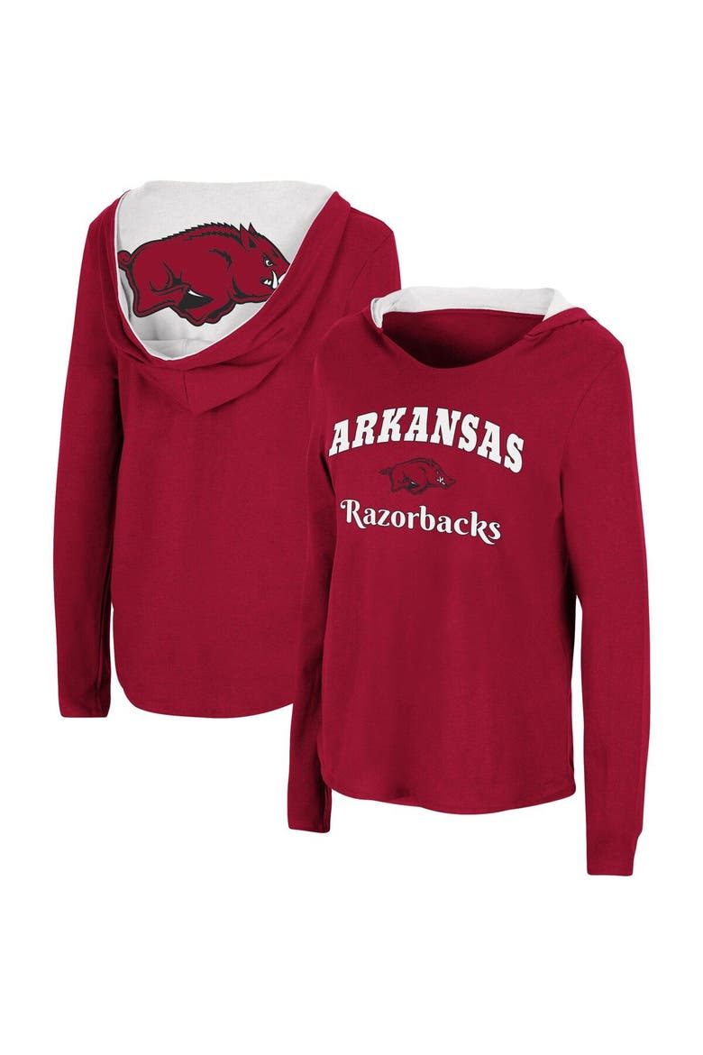 Women's Colosseum Cardinal Arkansas Razorbacks Catalina Hoodie Long Sleeve T-Shirt, Main, color, Cardinal
