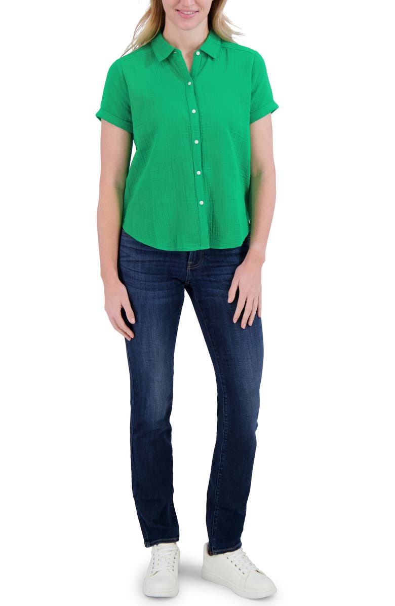 Lucky Brand Short Sleeve Cotton Gauze Button-Up Shirt, Alternate, color, Jelly Bean