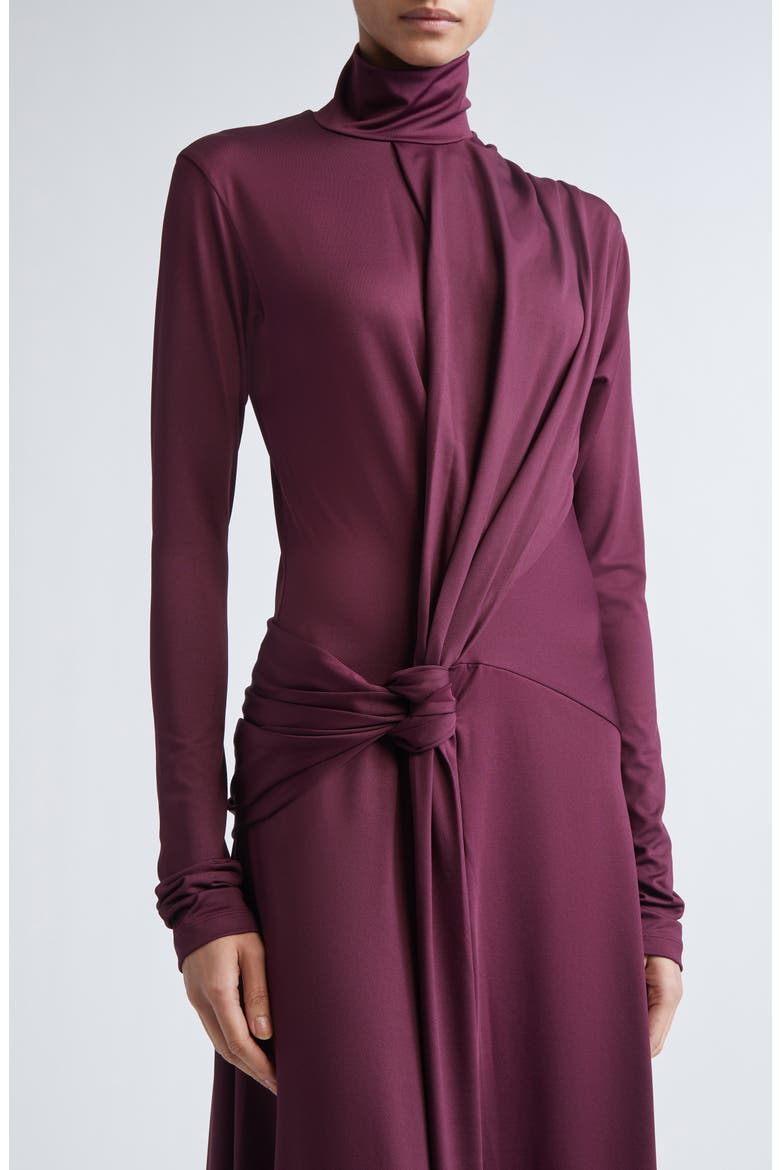 Asymmetric Mock Neck Long Sleeve Midi Dress, Alternate, color, MERLOT