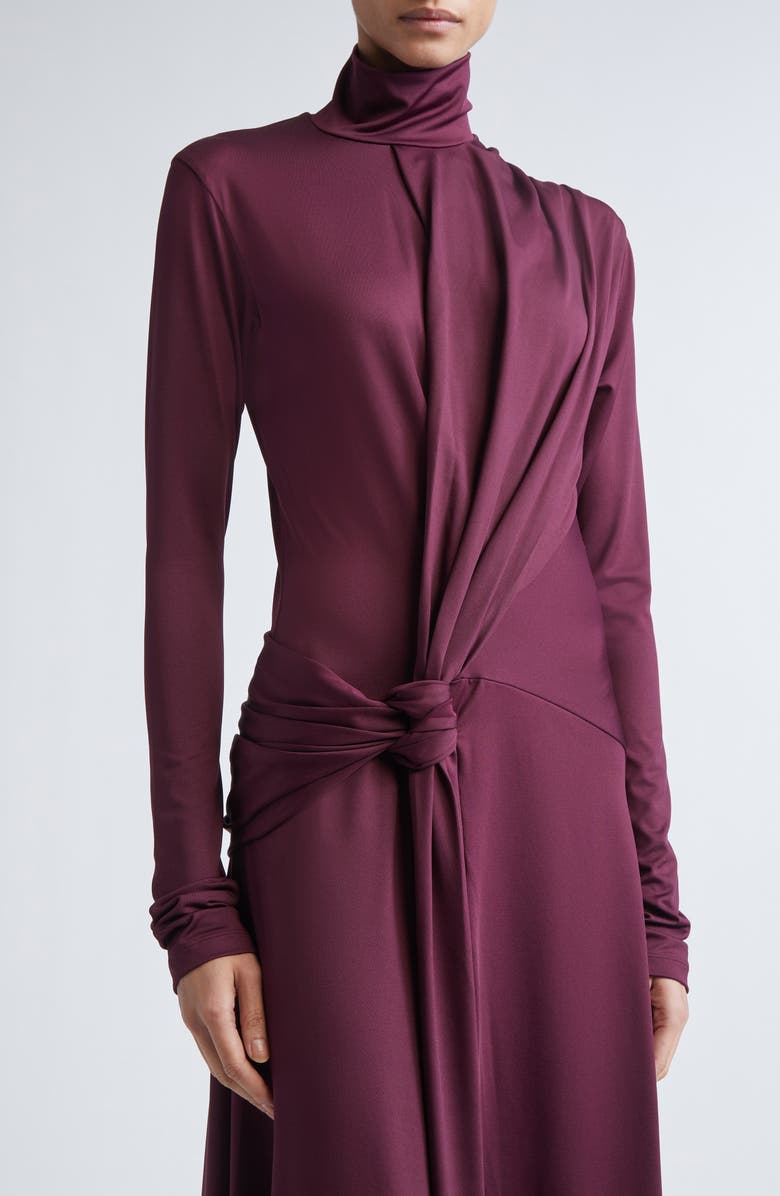 Victoria Beckham Asymmetric Mock Neck Long Sleeve Midi Dress, Alternate, color,