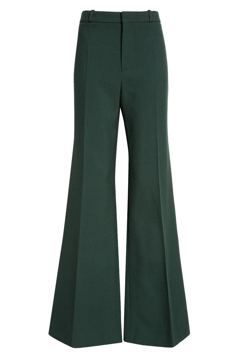 Virgin Wool Crêpe Flare Leg Trousers, Alternate, color, NIGHTFALL GREEN
