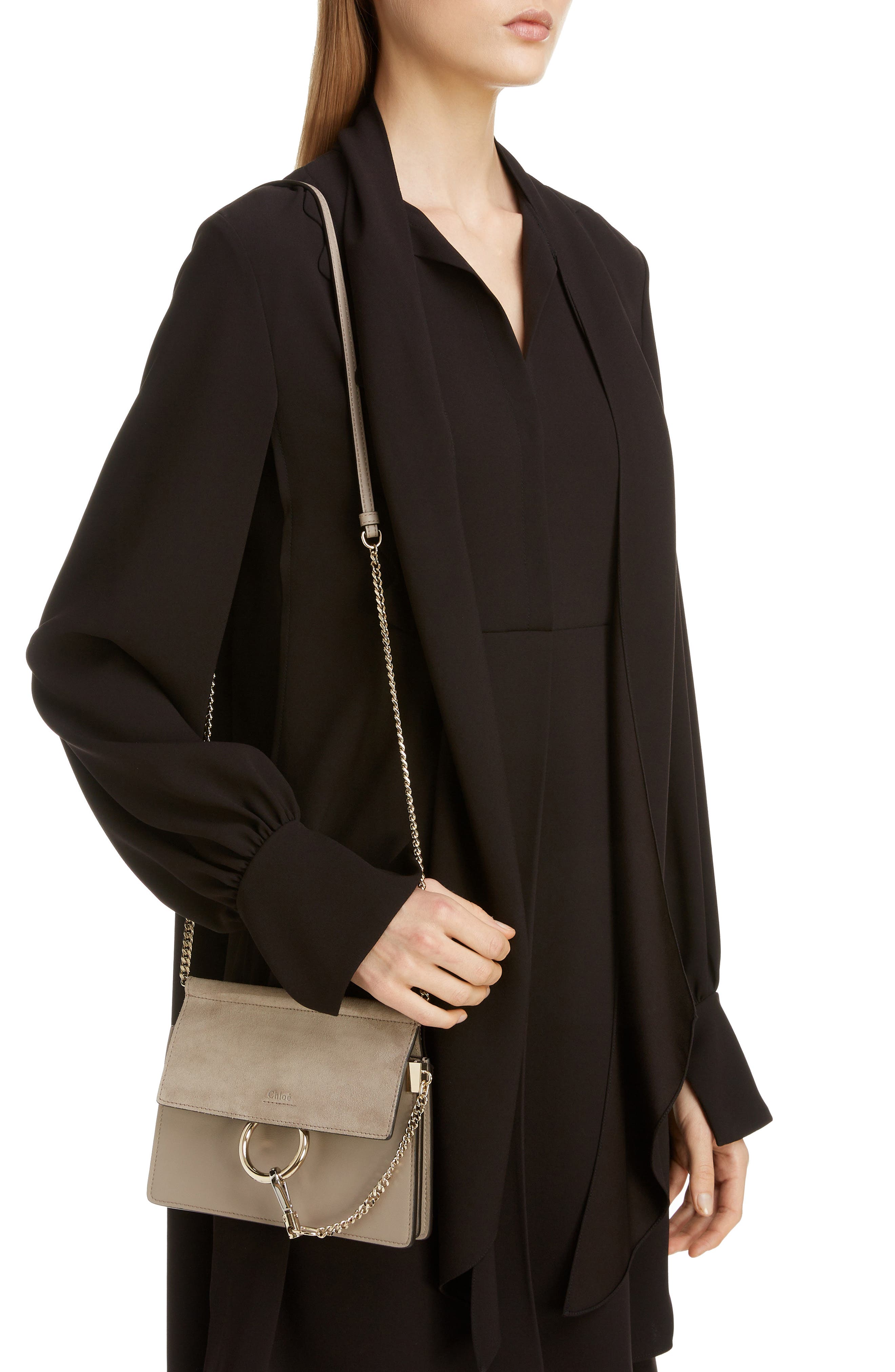 Mini Faye Suede & Leather Crossbody Bag, Alternate, color, MOTTY GREY
