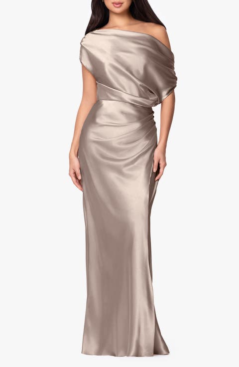 One-Shoulder Satin Sheath Gown