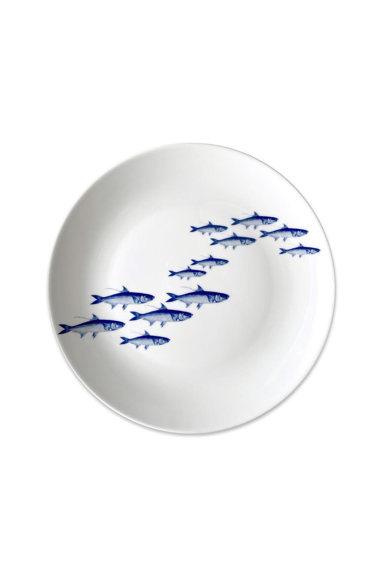 School of Fish Blue Coupe Dinner Plate - Porcelain - Set 4, Main, color, BLUE