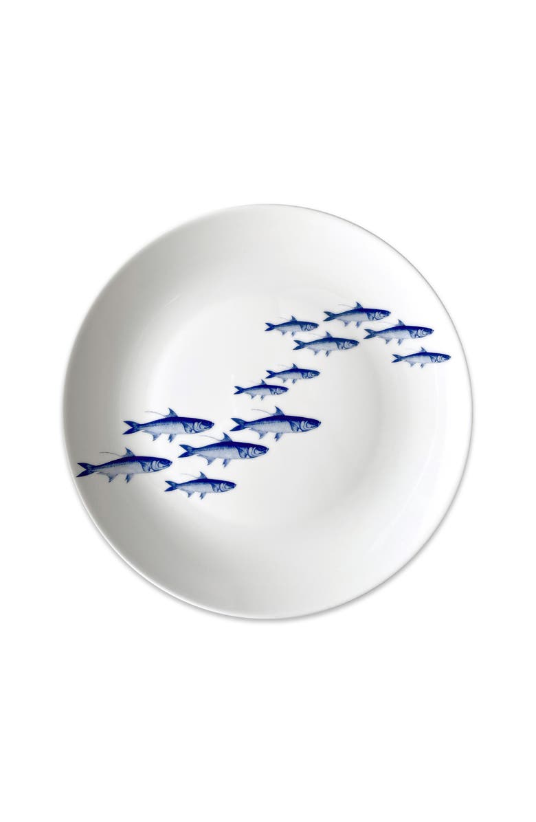 Caskata School of Fish Blue Coupe Dinner Plate - Porcelain - Set 4, Main, color, Blue