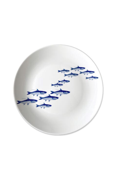 School of Fish Blue Coupe Dinner Plate - Porcelain - Set 4