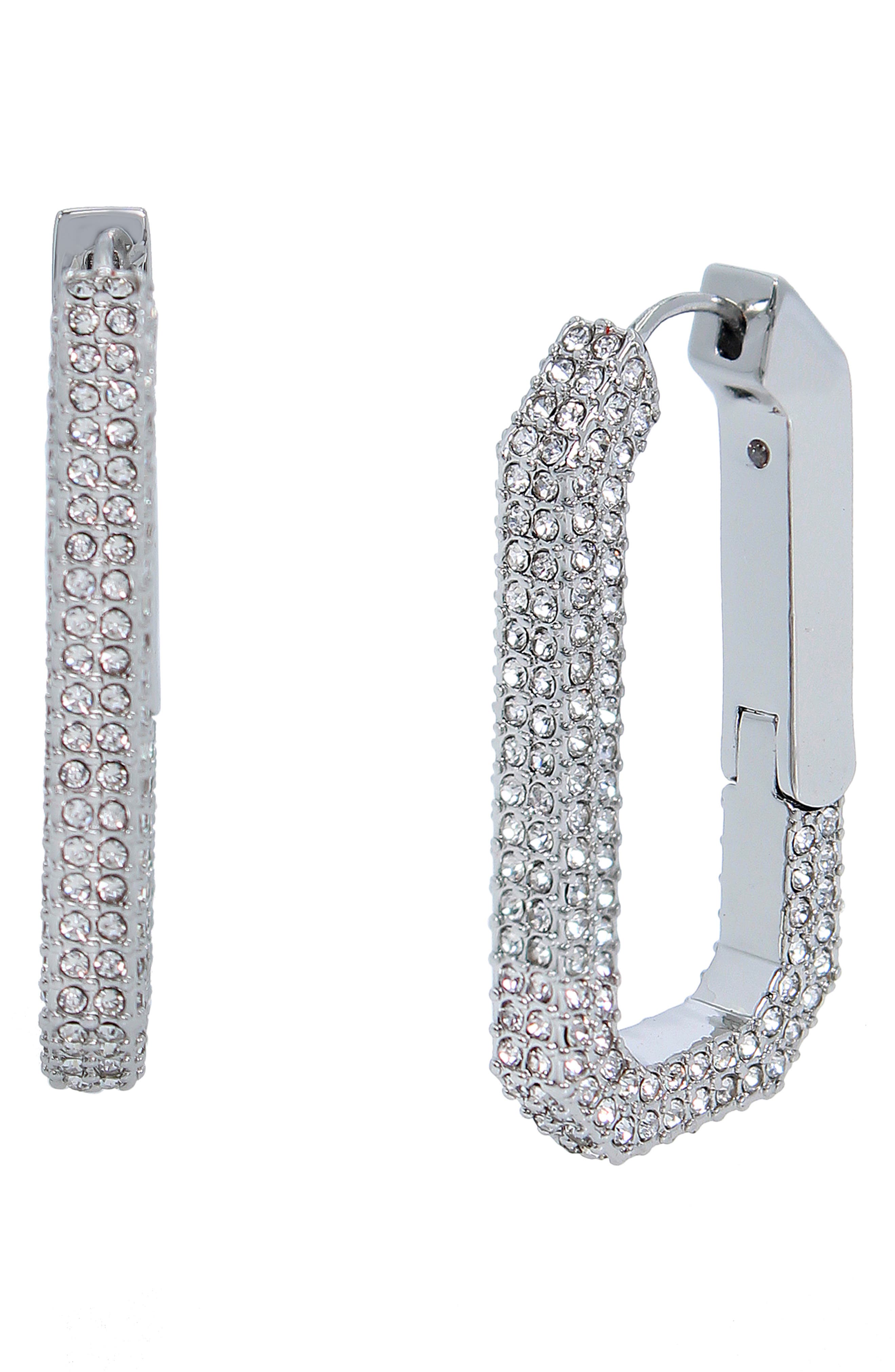 Pavé Crystal Geometric Link Hoop Earrings